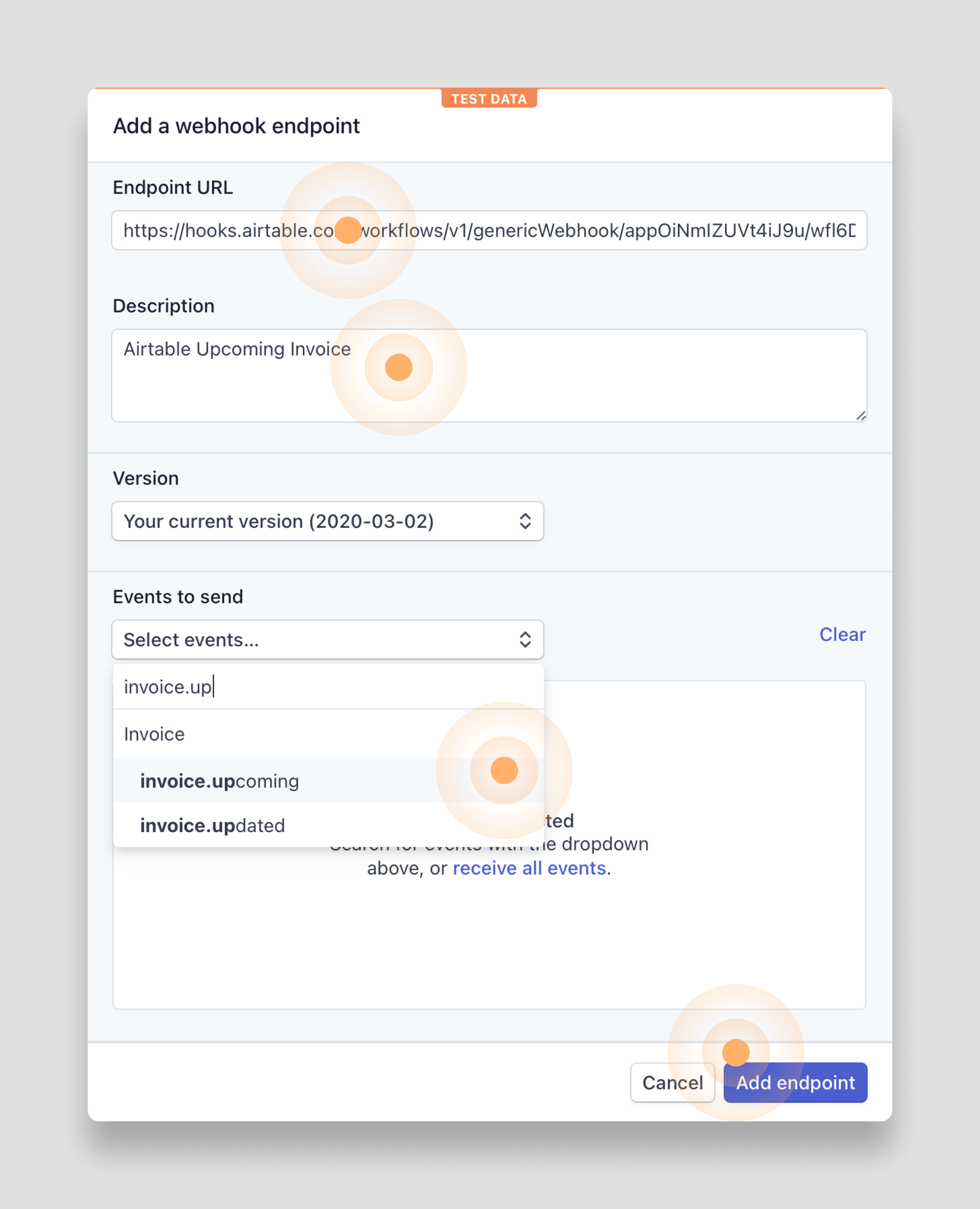 Configure stripe endpoint