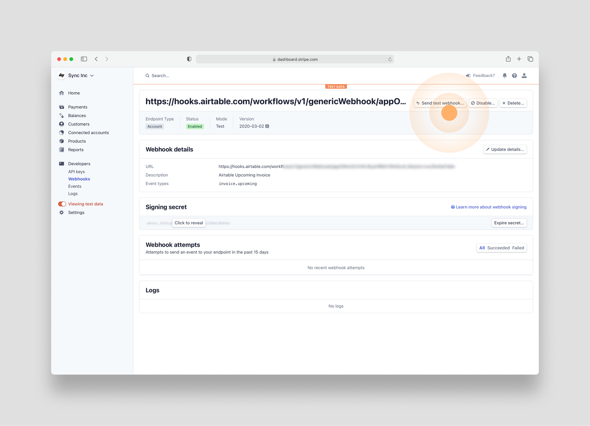 Configure stripe endpoint