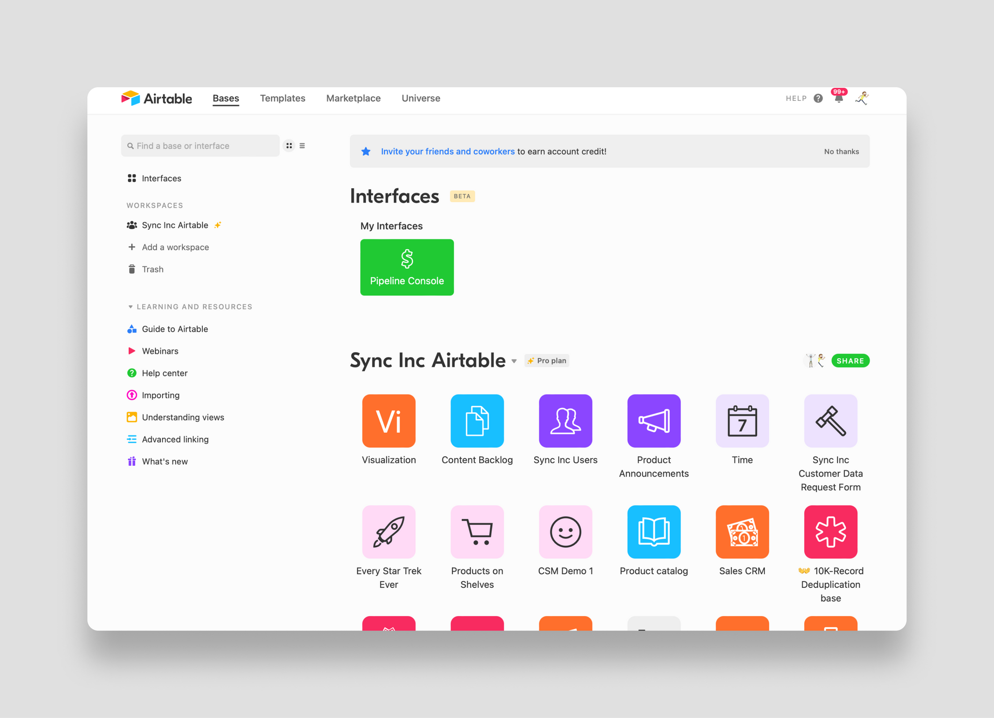 Access the interface from the Airtable landing page